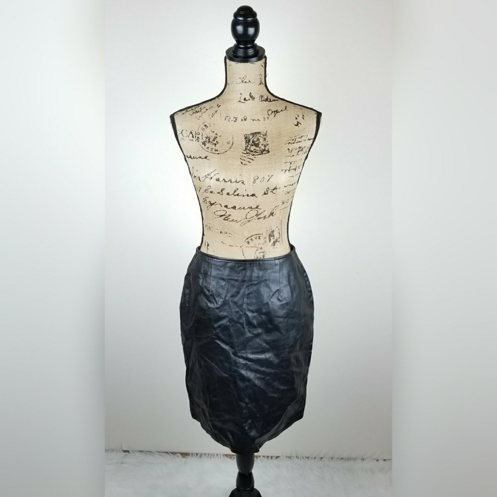 Women's vintage 100% leather pencil skirt